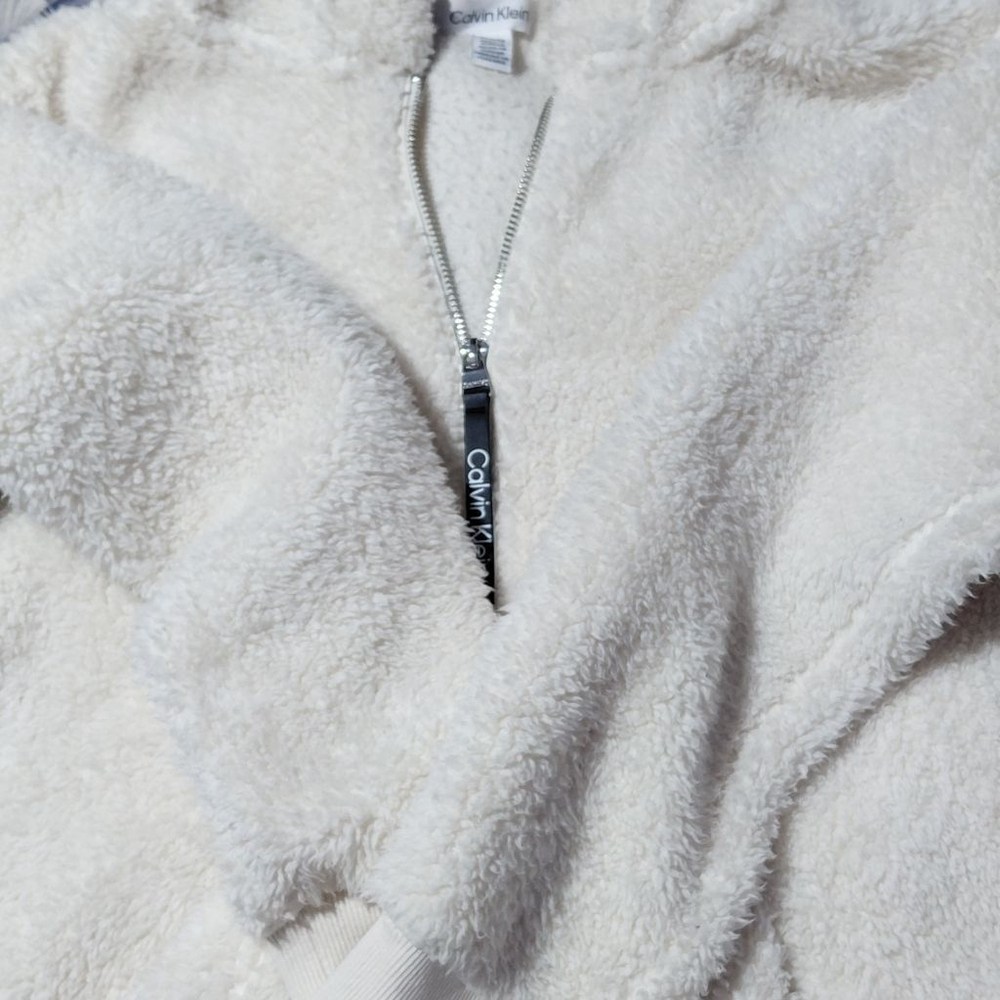 Women's Calvin Klein White Sherpa Hoodie M - Picture 6 of 8